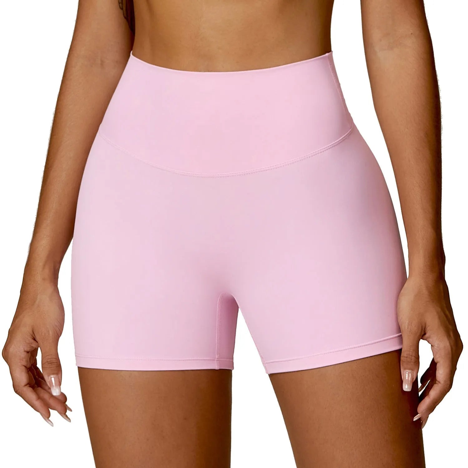 Women's high-waist yoga shorts in Basil Green colour for belly contouring and fitness.