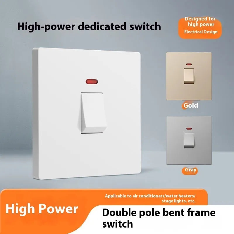 High-power illuminated circuit breaker switch for water heaters and air conditioners in gold finish