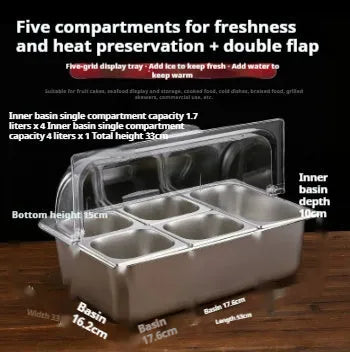 Stainless steel commercial dining plate display box with lid and multiple compartment configuration options