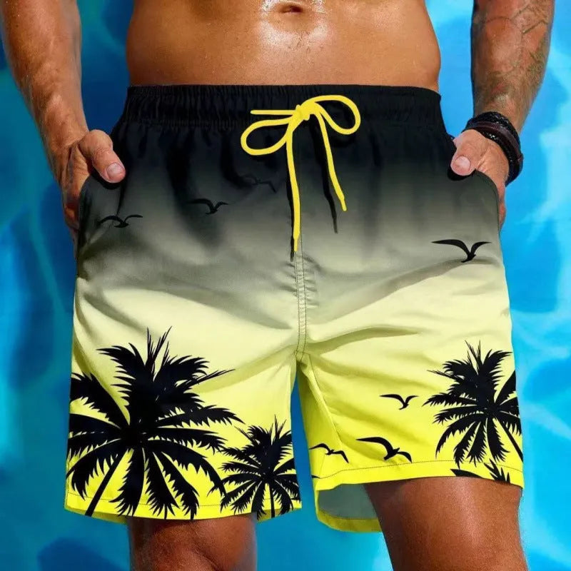 Men's loose board swimming shorts in polyester fibre with ethnic style design and multiple colour options