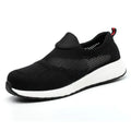 Men's lightweight steel toe work shoes with mesh upper in black colour