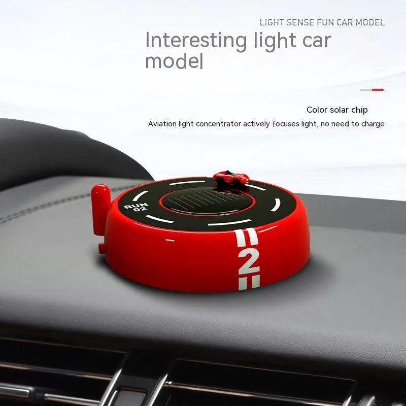 Round solar-powered car air freshener decoration in modern styling for vehicle interiors