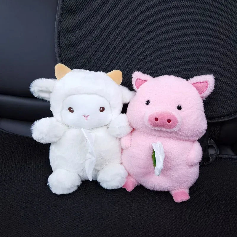 Plush cartoon lamb car tissue box cover for automobile and home decoration