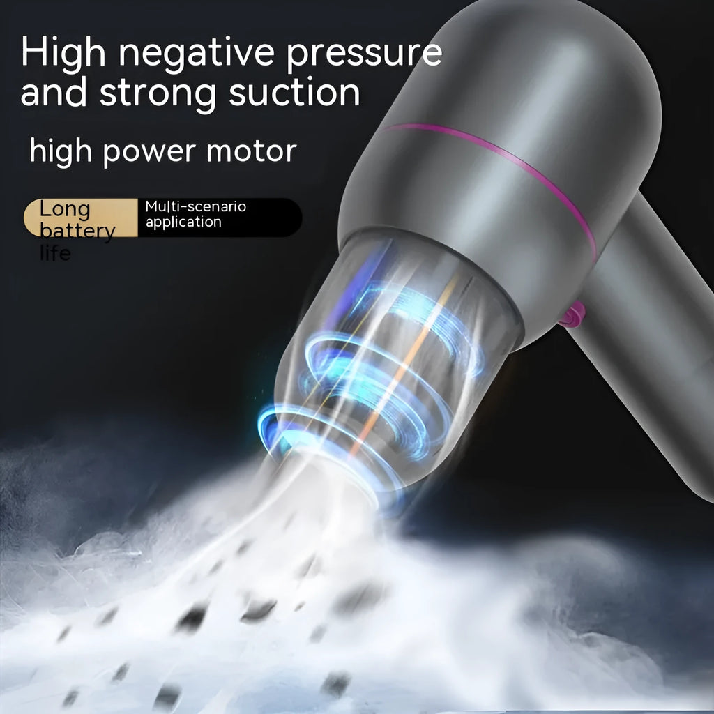 XC-06 grey portable car vacuum cleaner with brush and extended nozzles, 19cm handheld design