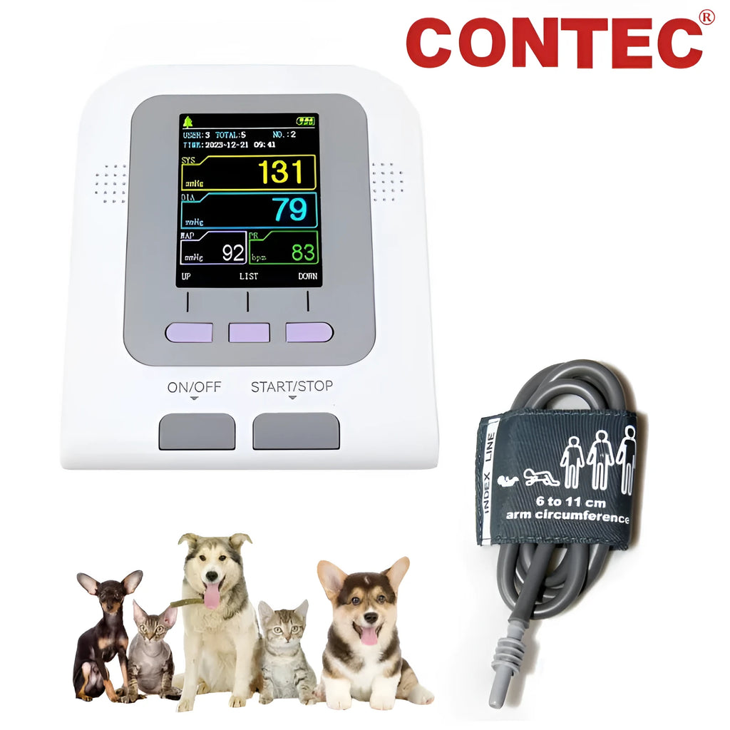 CONTEC08A-VET veterinary digital blood pressure monitor with colour screen and cuff.