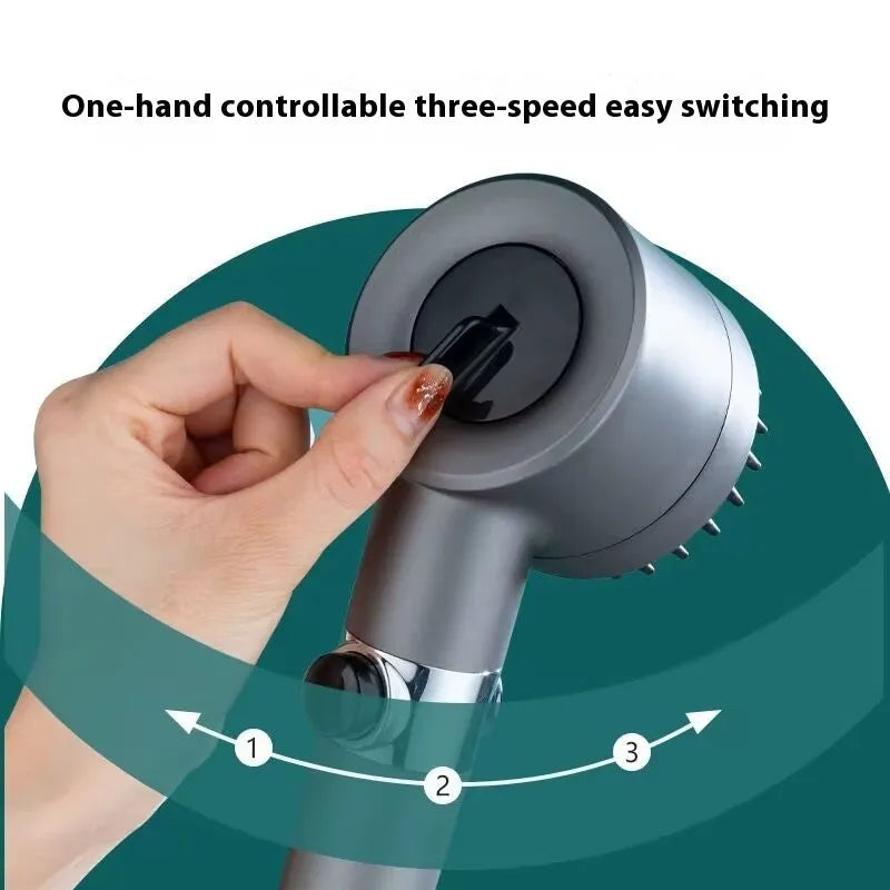 Portable handheld shower head with three spray modes in modern simplicity design