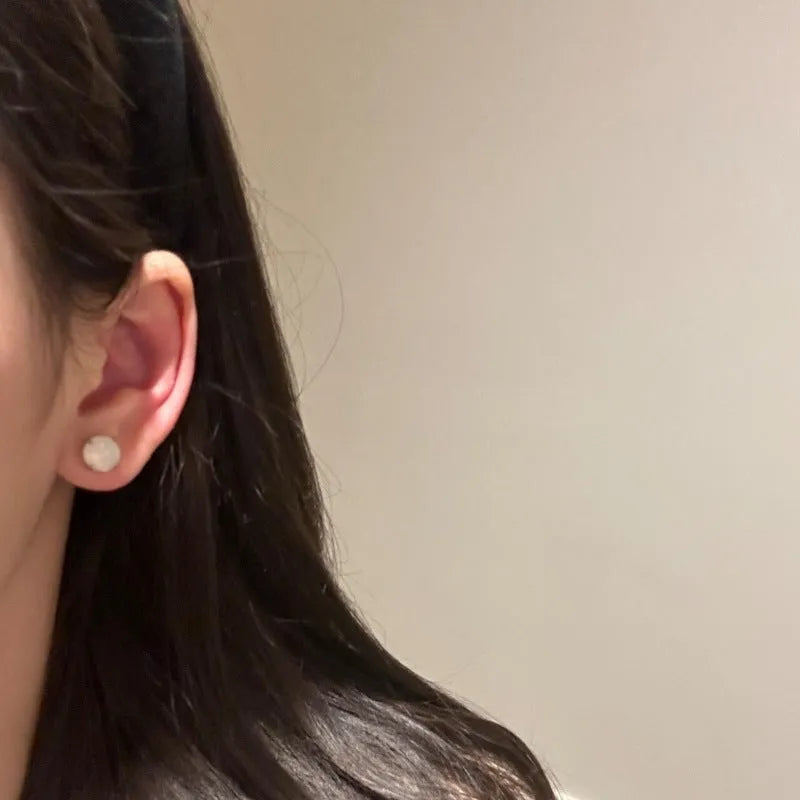 Chinese retro style chalcedony stud earrings with round egg surface design in three colours