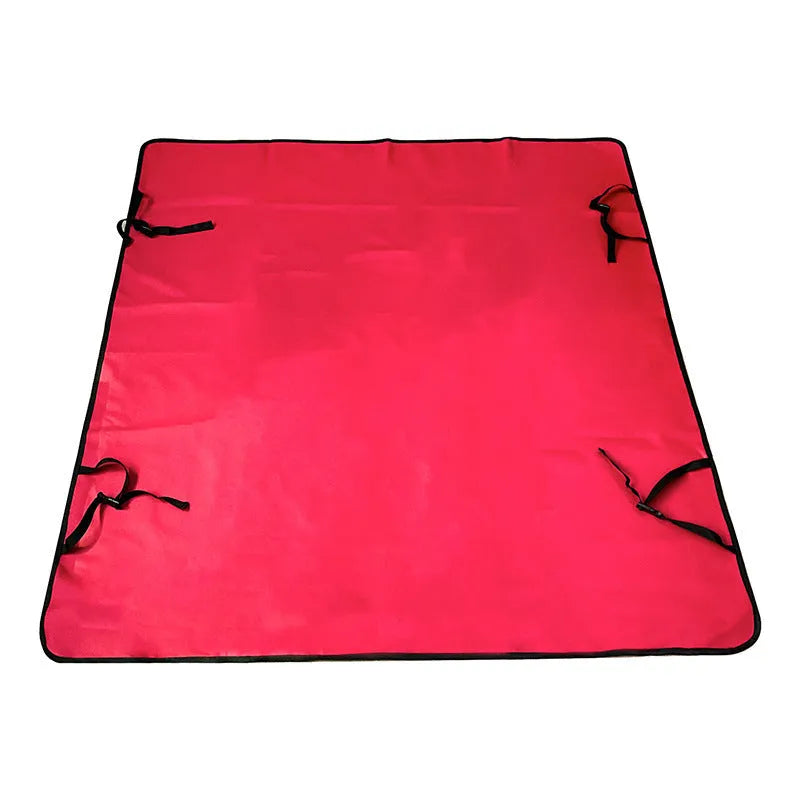 Grey cloth car pet mat with dog bone print protecting a car rear seat