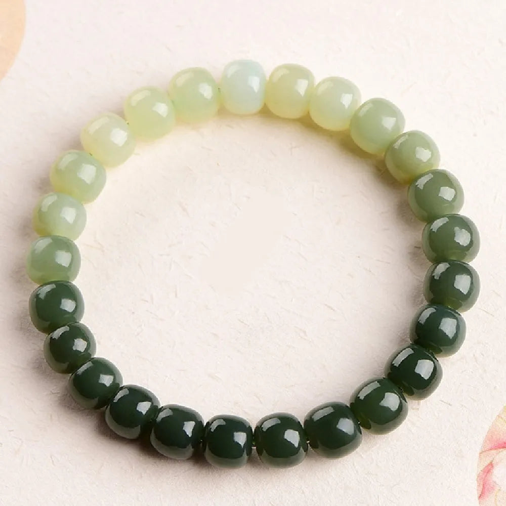 Natural Hetian Jade sunny water gradient bracelet with polished beads in clear water colours