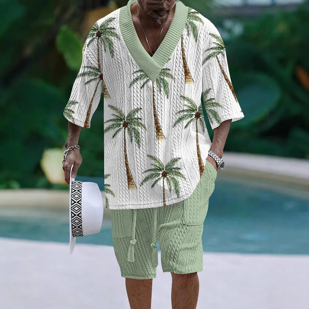 Loose casual short sleeve suit set in polyester with matching top and shorts