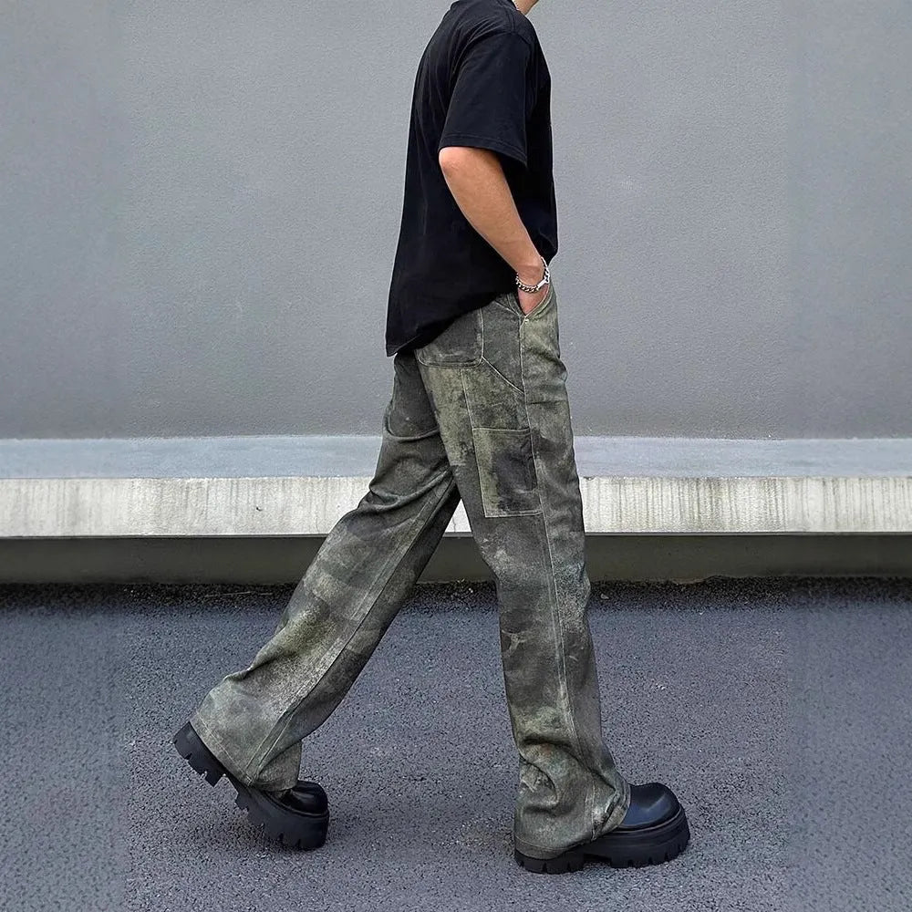 Men's camouflage print straight leg jeans in cotton denim fabric with retro digital pattern