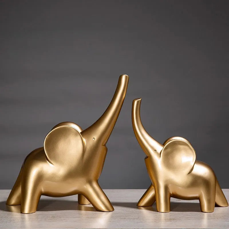 Modern rose gold and white resin elephant ornament figurine for home decor.