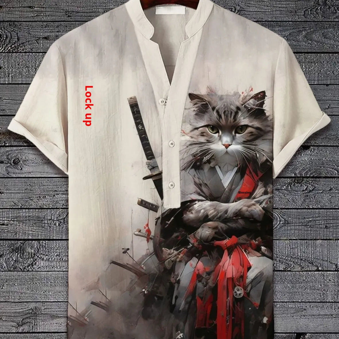 Men's 3D digital animal print short sleeve shirt showing graphic detail and colour options