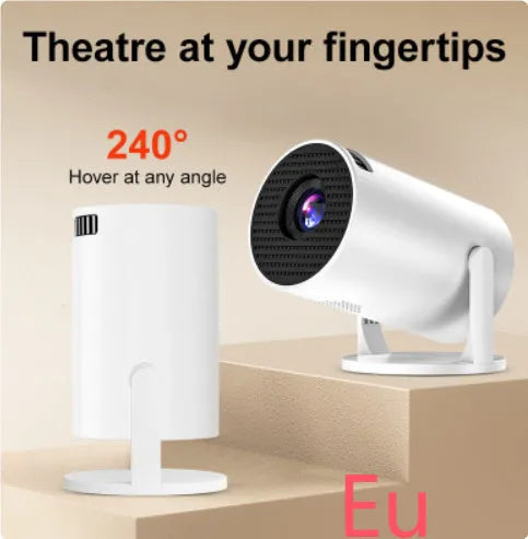 White mini wireless portable projector with 1080p resolution for home cinema use