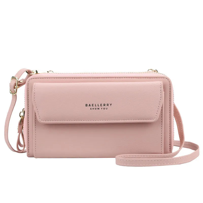 Ladies long wallet in soft PU leather with double zipper closure showing large capacity interior organisation