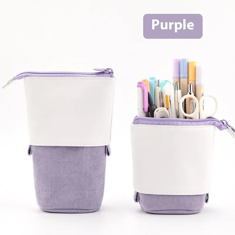 Korean style corduroy telescopic stationery case in six colour options with drop-down design