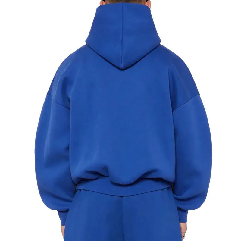 Men's fleece-lined cotton sweater hoodie with wool lining in solid colour options