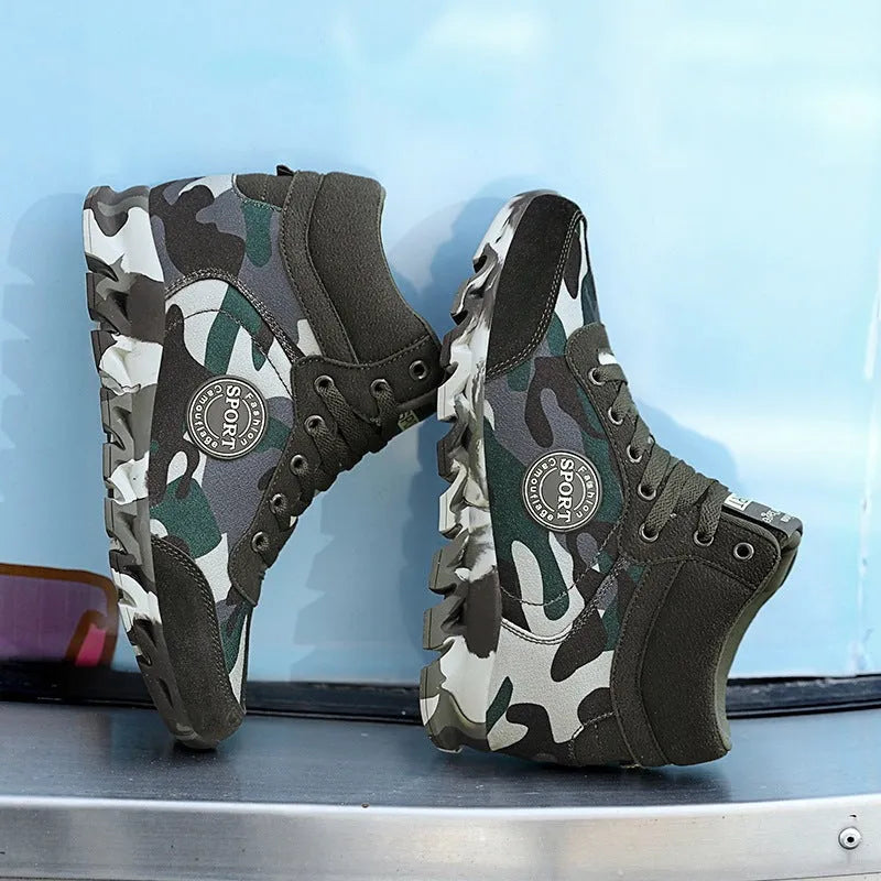 Women's green canvas sneakers with camouflage print detail and rubber sole