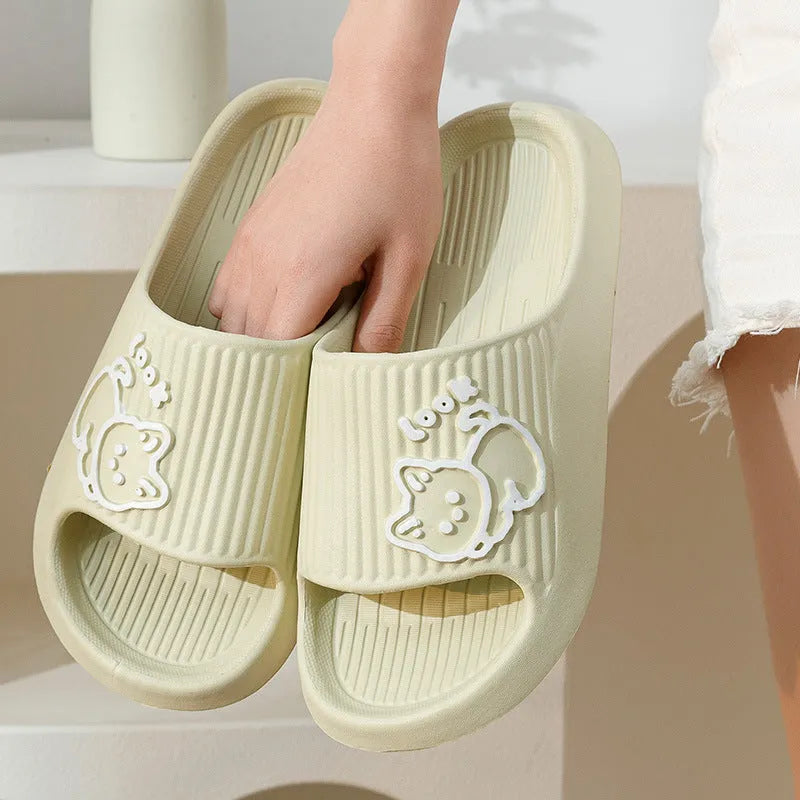 Women's cat-themed platform slippers in multiple colours with thick non-slip EVA sole.