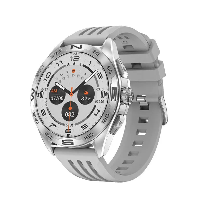 Smart watch with health monitoring sensors and touchscreen display.