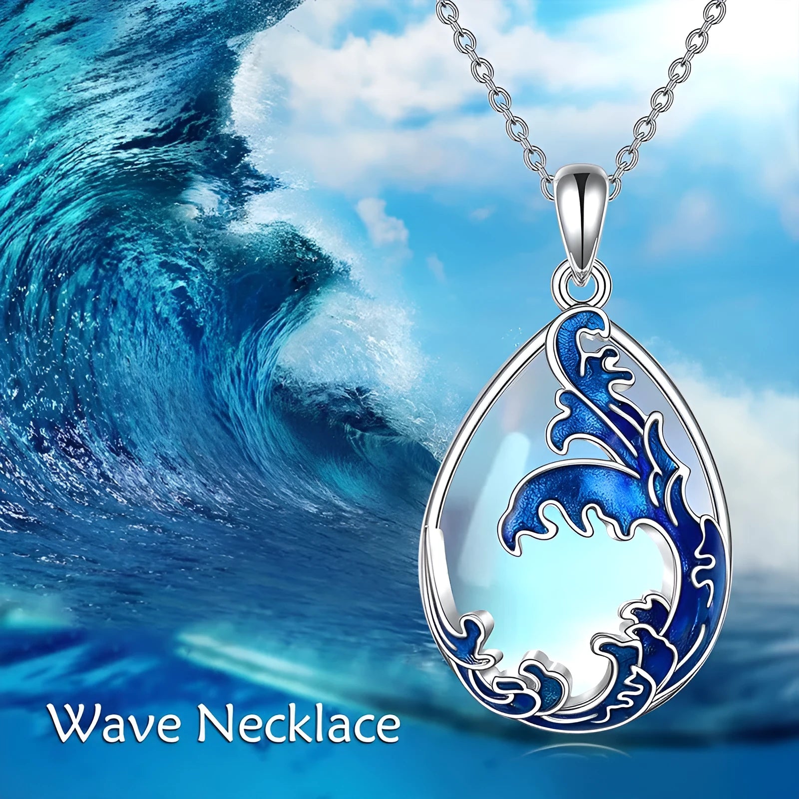 Blue heart-shaped alloy pendant on a chain, a HAILANG women's necklace.