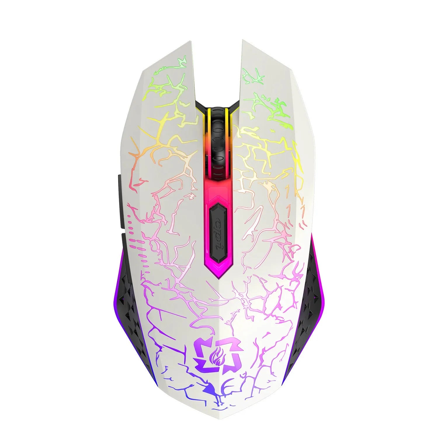 Black and white Bluetooth dual-mode gaming mouse with luminous lights and charging cable