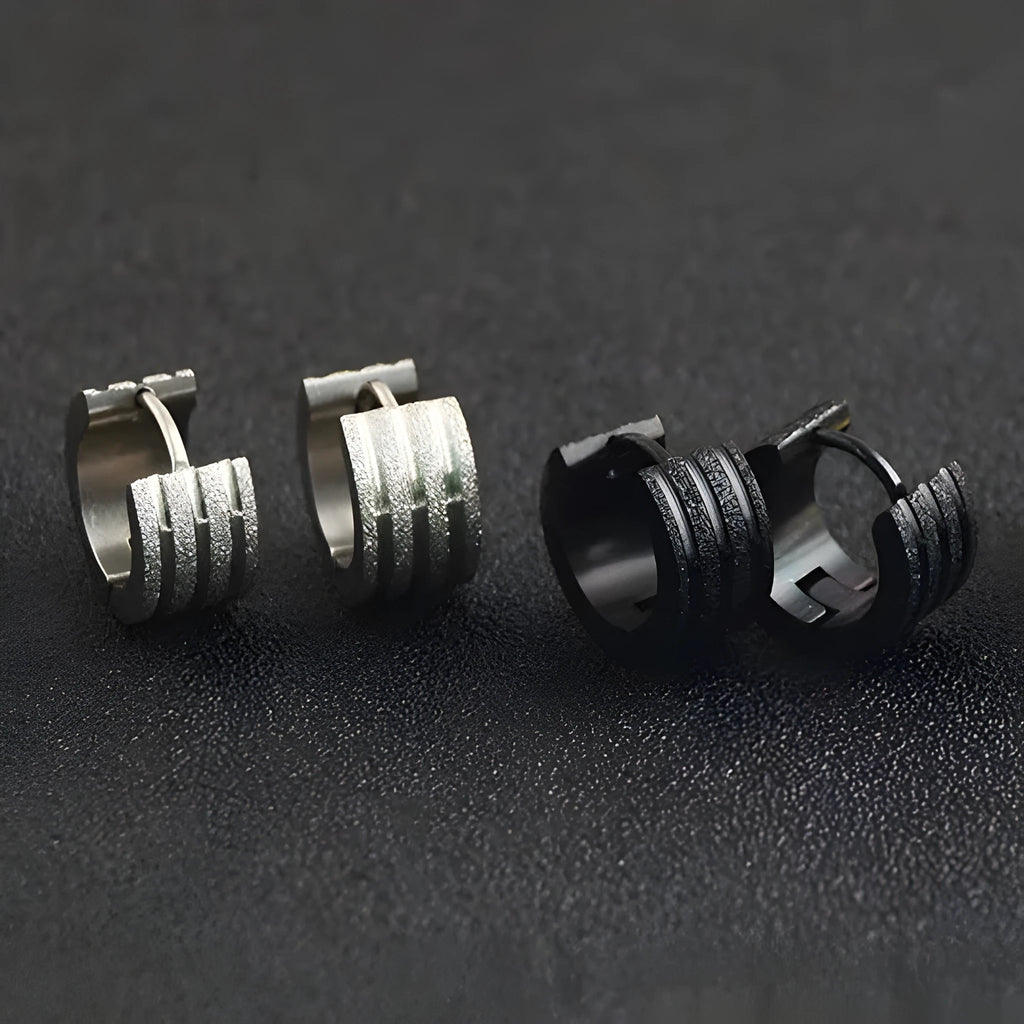 Korean style three-line frosted titanium steel earrings in geometric shape