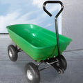Green four-wheel plastic and steel dump truck with load bed, model TC2145