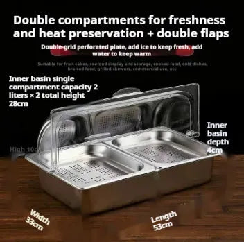 Stainless steel commercial dining plate display box with lid and multiple compartment configuration options