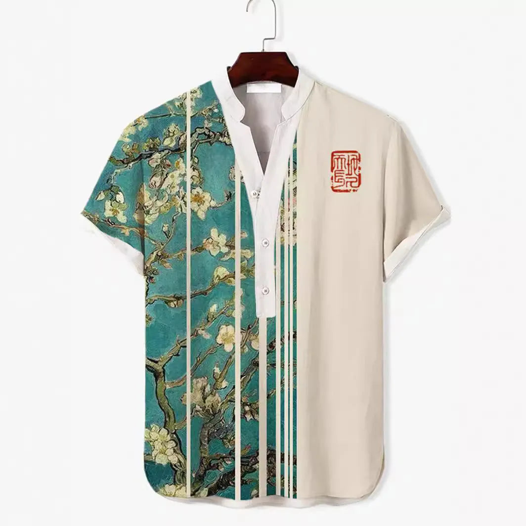 Men's 3D digital animal print short sleeve shirt showing graphic detail and colour options