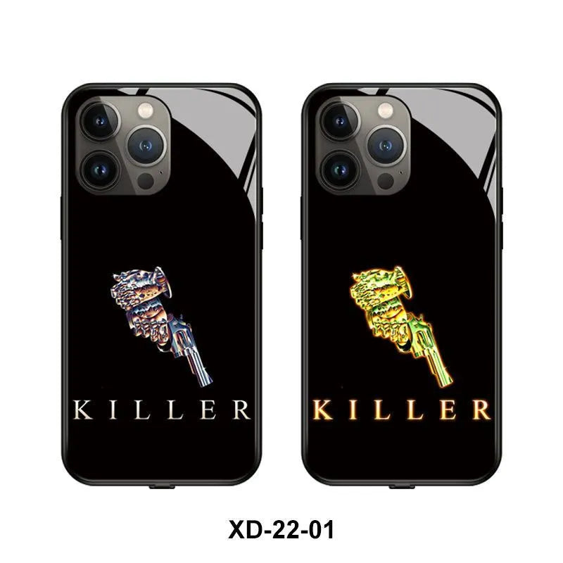 Luminous artistic design mobile phone case for iPhone with TPU frame and tempered glass back.