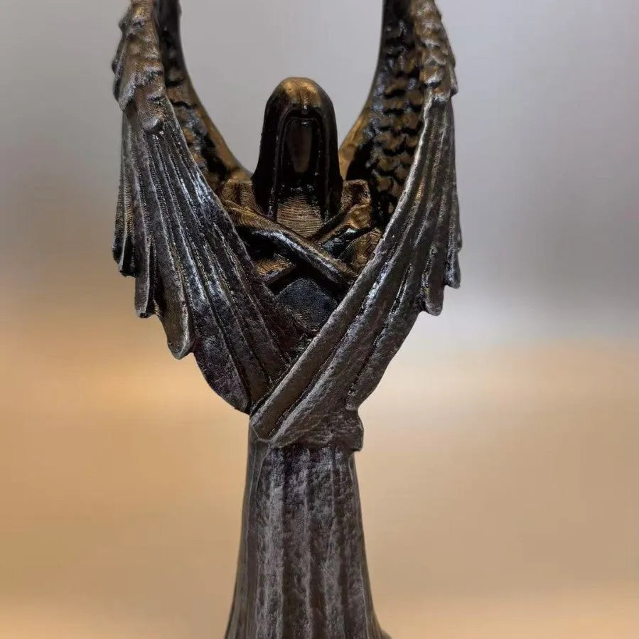 Dark Angel resin statue ornament measuring 6.5cm by 5cm by 17cm tall for gothic décor