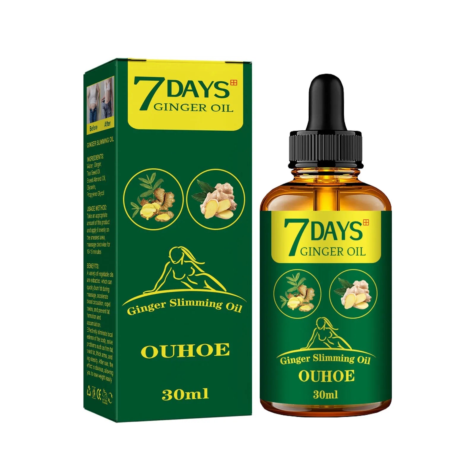 30ml ginger body shaping essential oil bottle for thigh firming and slimming care