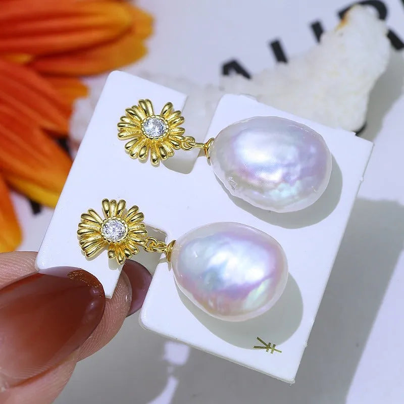 S925 sterling silver baroque earring holder with floral design and included earrings
