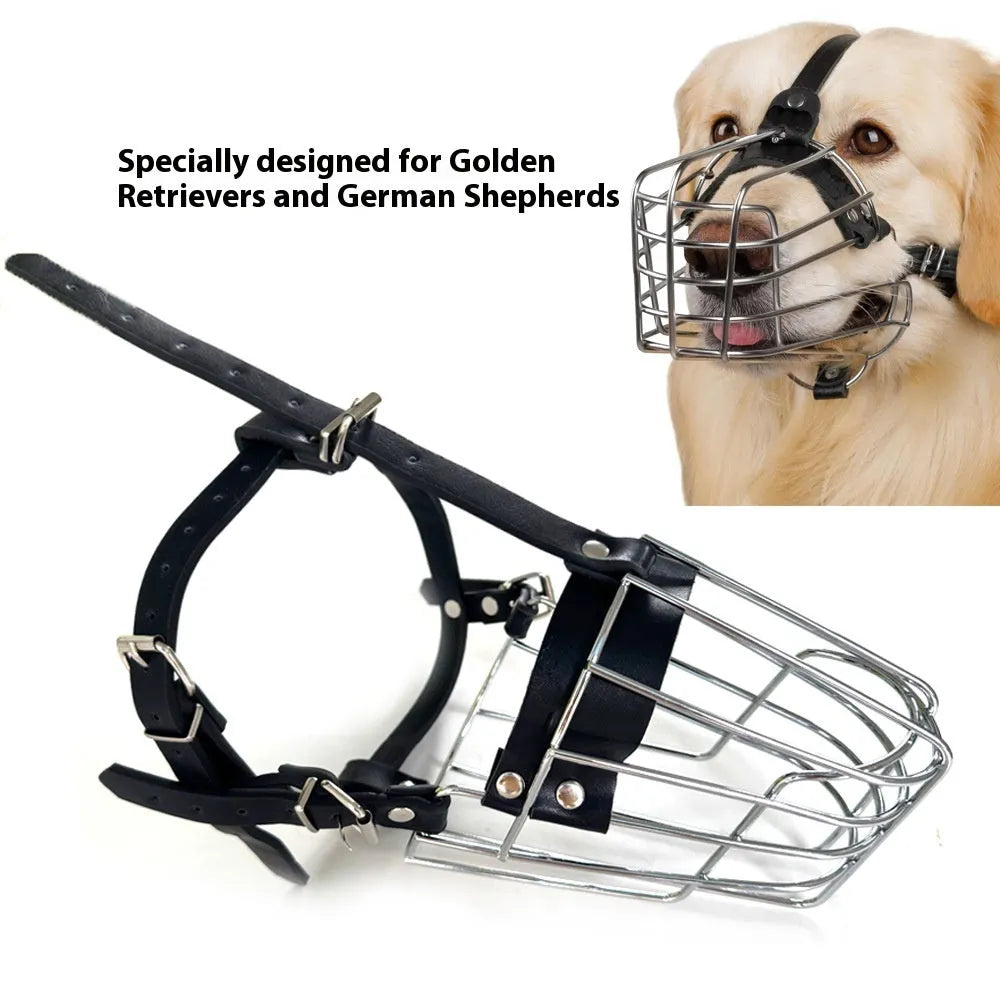 Black metal dog muzzle for a Golden Retriever or German Shepherd