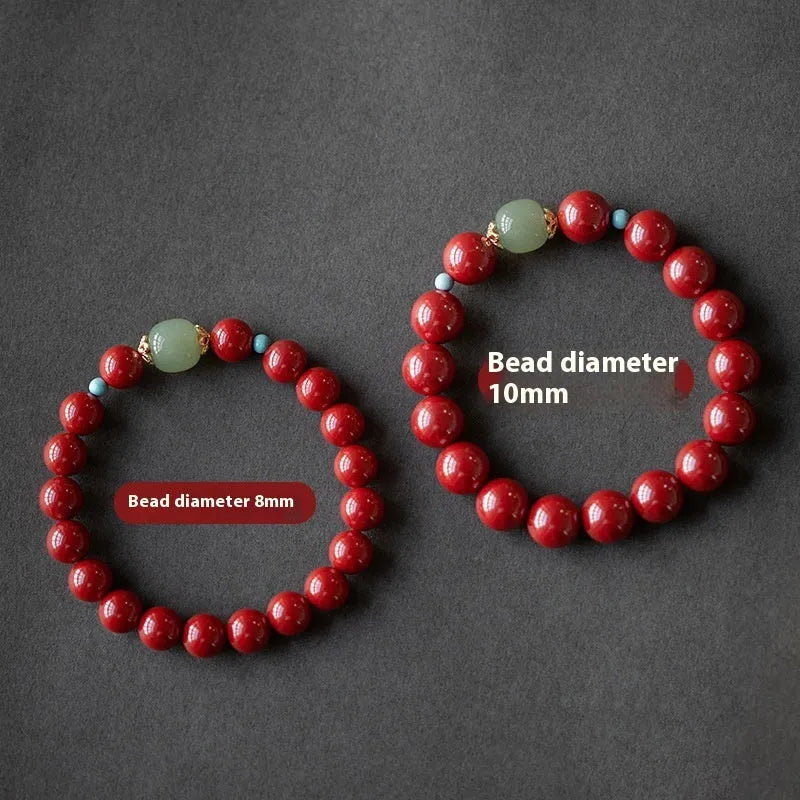 Purple gold sand cinnabar and Hetian jade bead bracelet with coated metal, showing geometric ellipse beads.