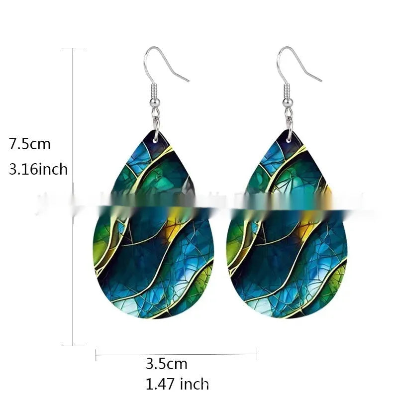 Pair of unisex acrylic drop earrings featuring a flat printed branch knot design in a trendy personality style.