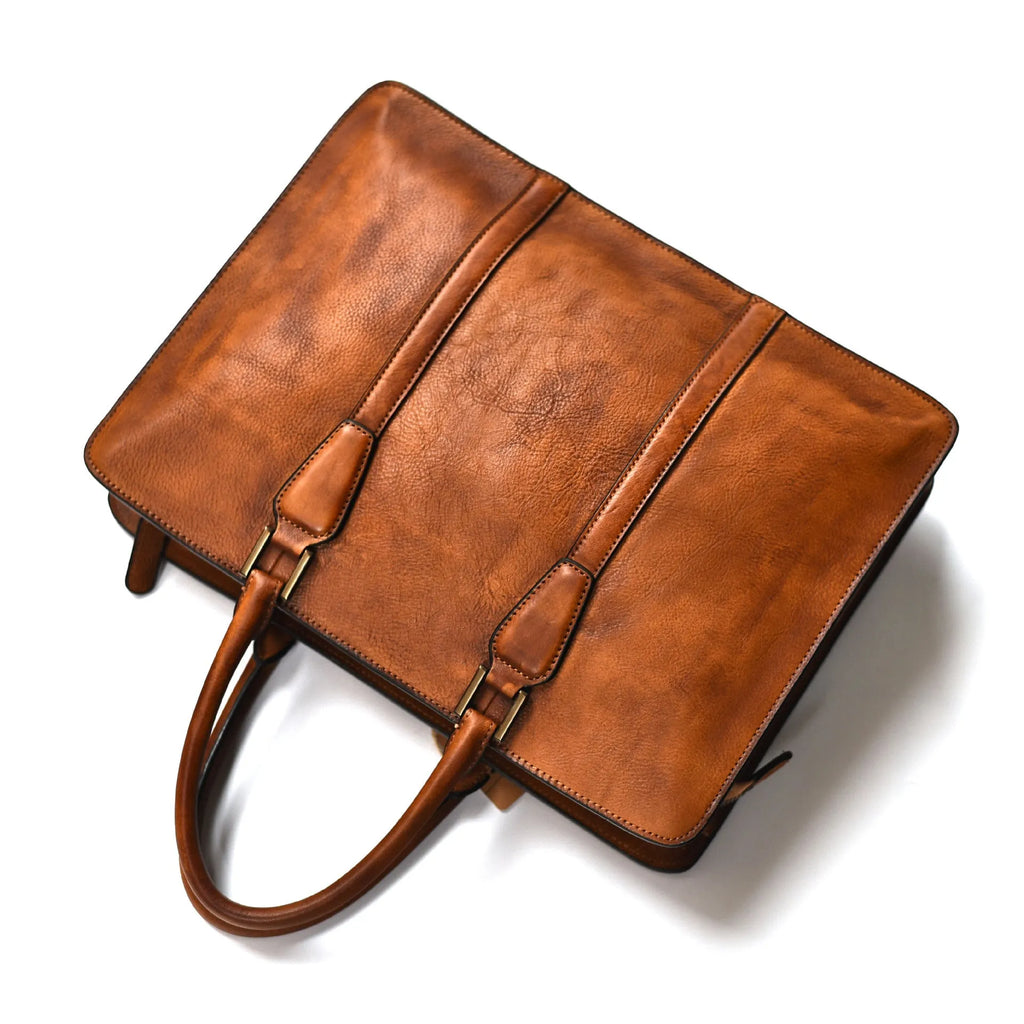 Men's 14-inch horizontal leather handbag in khaki or black with zipper closure
