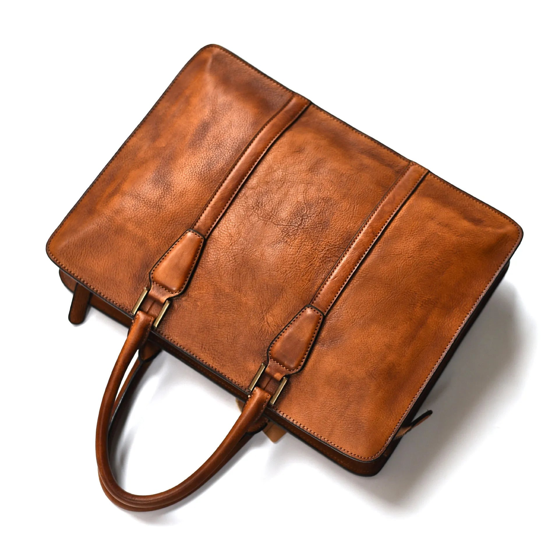 Men's 14-inch horizontal leather handbag in khaki or black with zipper closure