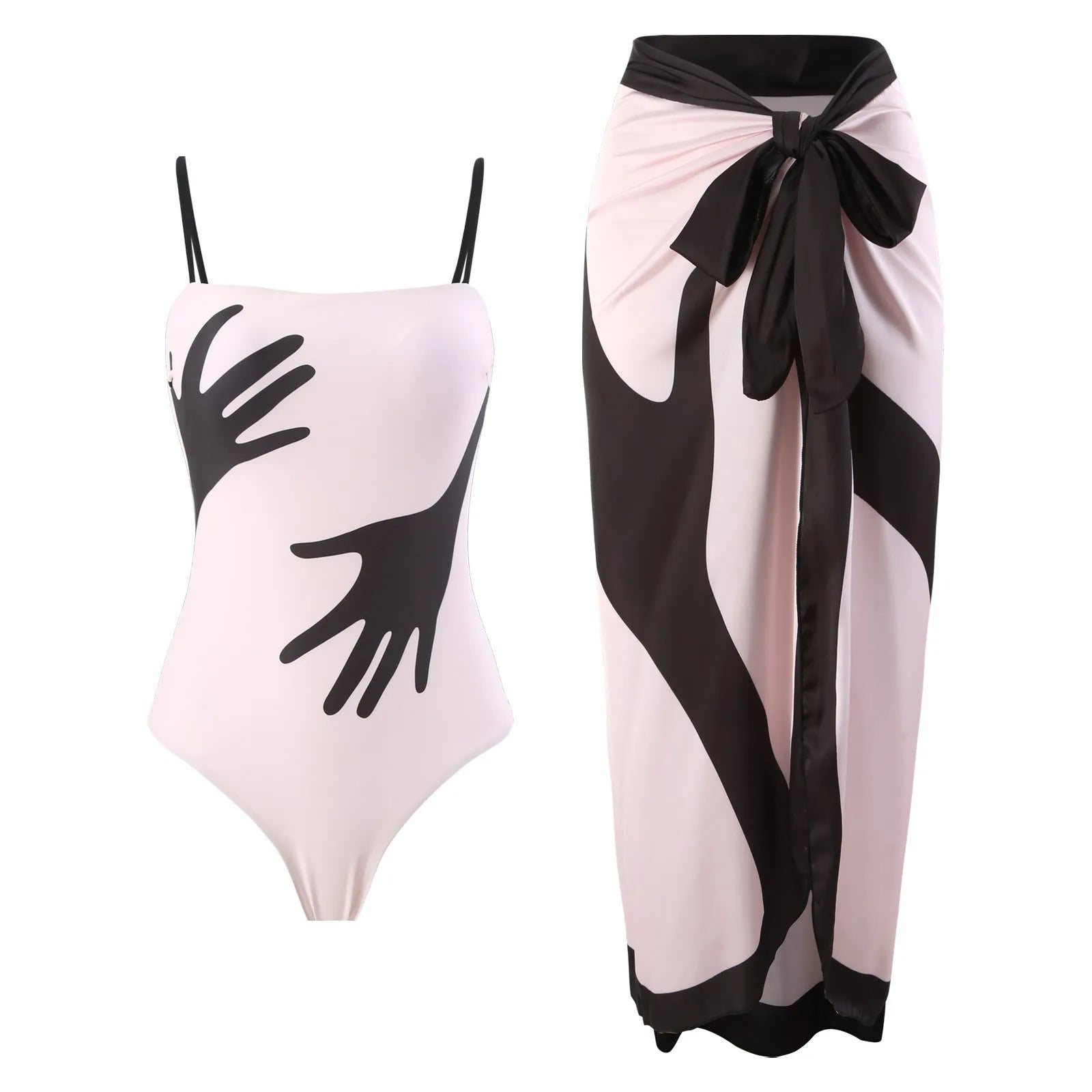 Women's one-piece bikini swimsuit with an attached white tulle skirt.