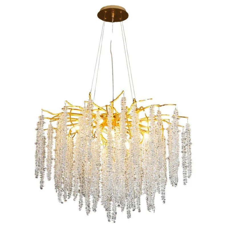 Crystal chandelier with adjustable height and LED lighting in aluminum alloy frame