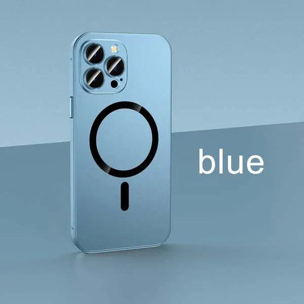 Aluminium alloy frame protective phone case for iPhone in dark purple, blue, silver, black, and gold colours.