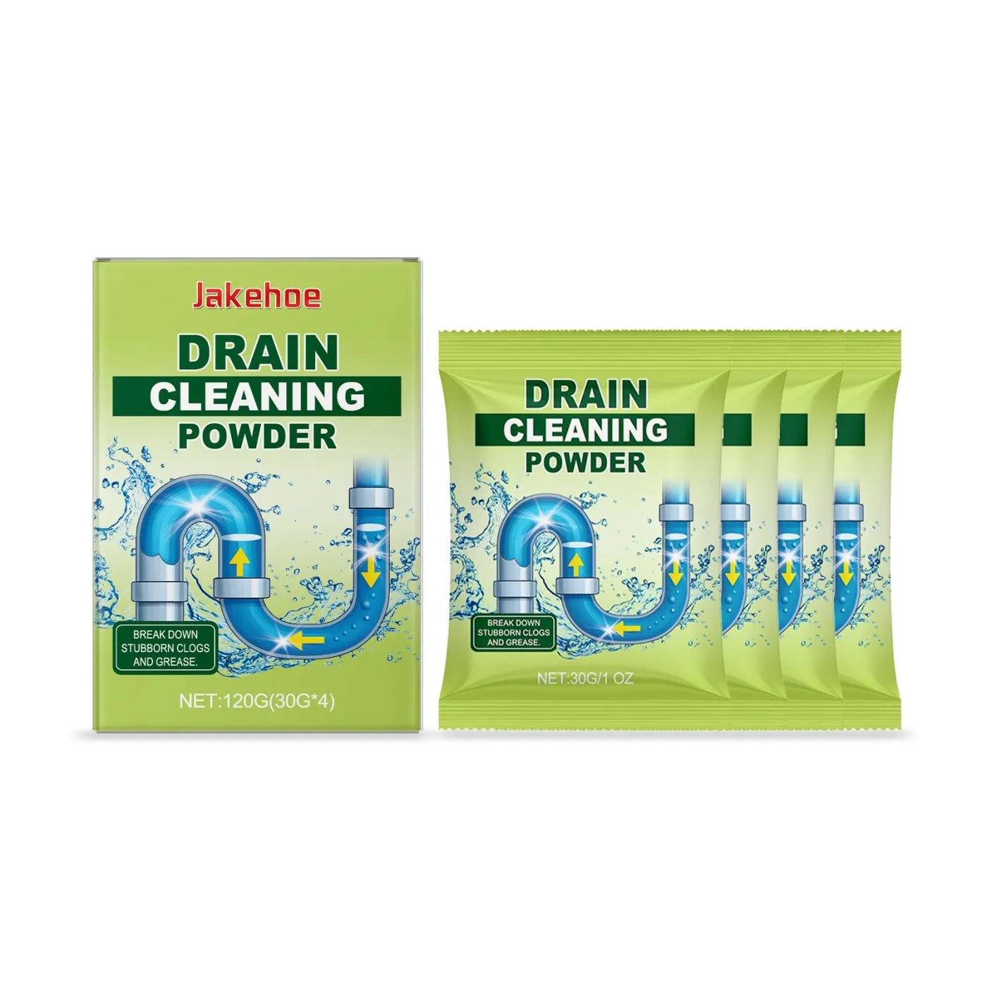 120g pack of drain cleaning powder with sodium hydroxide for blocked sinks and pipes
