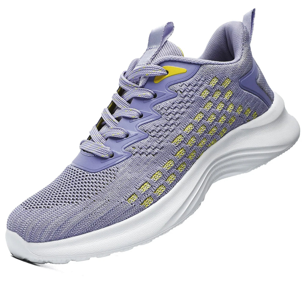Women's Flyknit running shoes with striped pattern and mesh lining in lavender purple colour