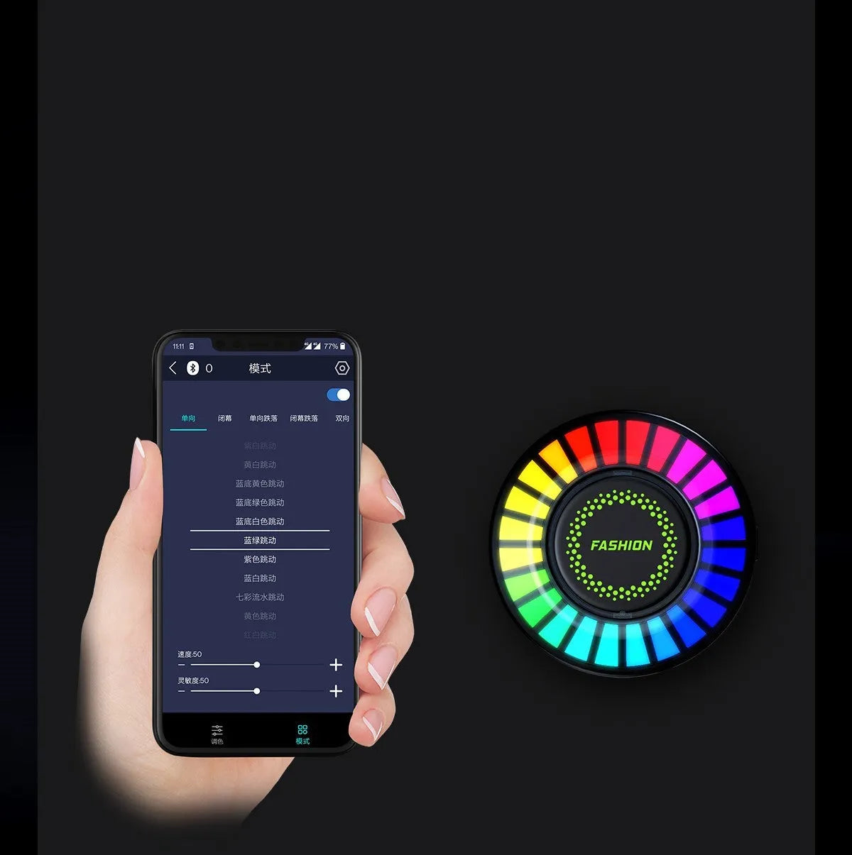 Car air vent aromatherapy diffuser with multicolour RGB lighting mounted in vehicle vent