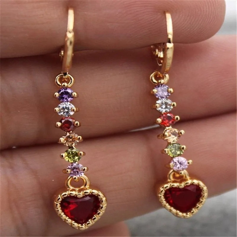 Gold and silver heart-shaped alloy earrings for women with electroplated finishes