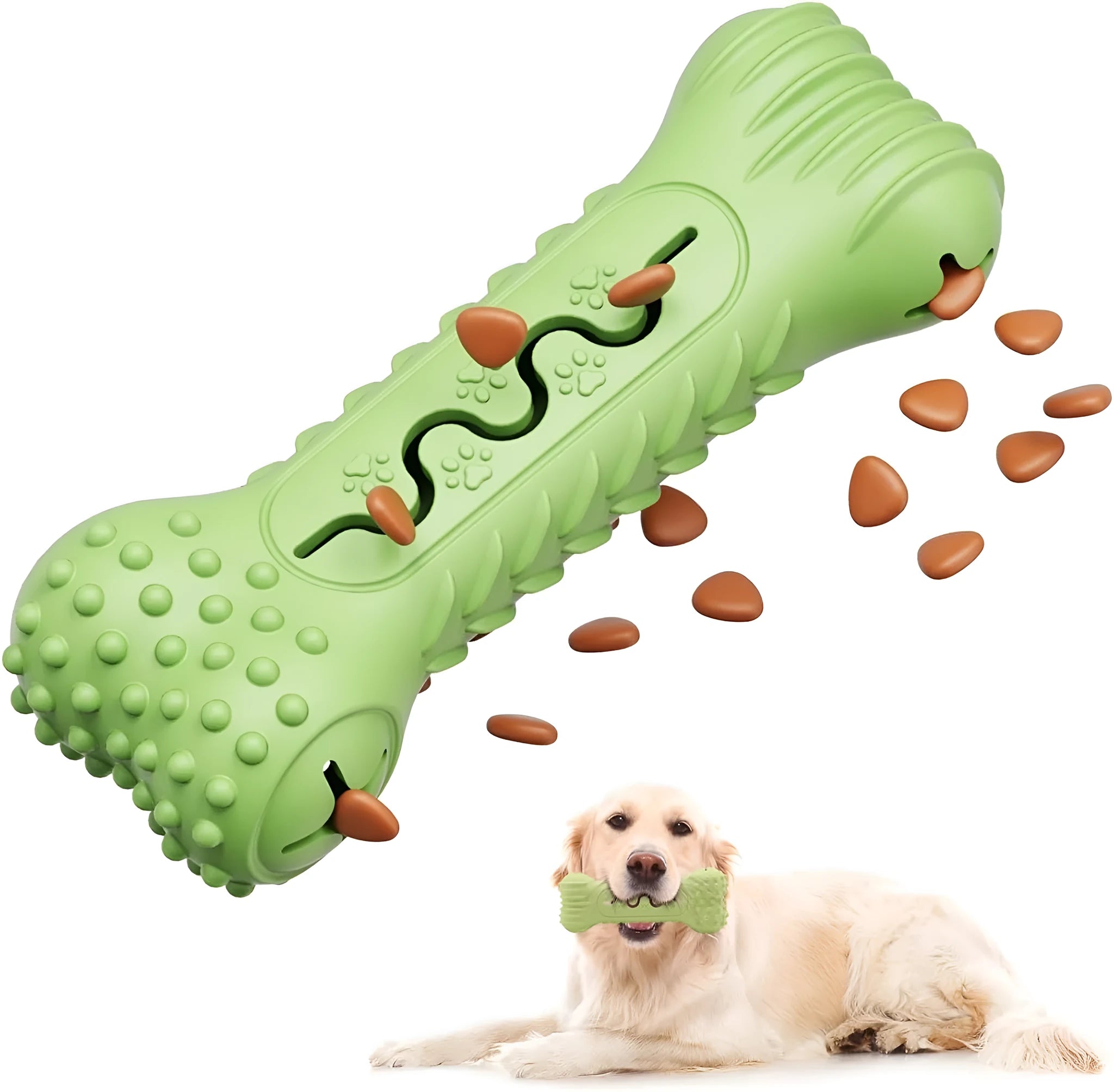 Blue natural rubber bone-shaped dog chew toy for aggressive chewers with textured teeth-cleaning surface