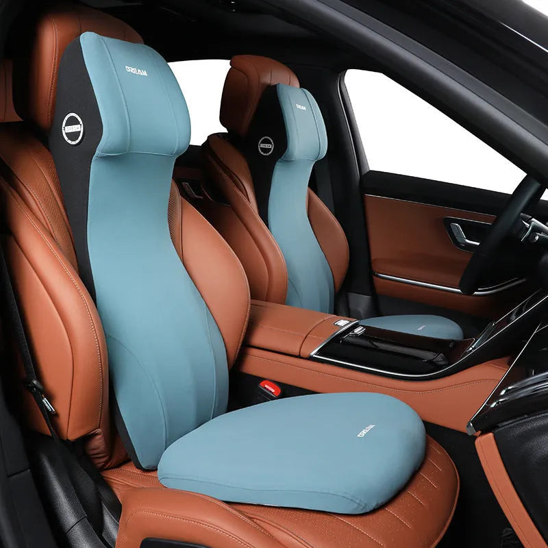Automotive memory foam headrest and lumbar support cushion in multiple colour options