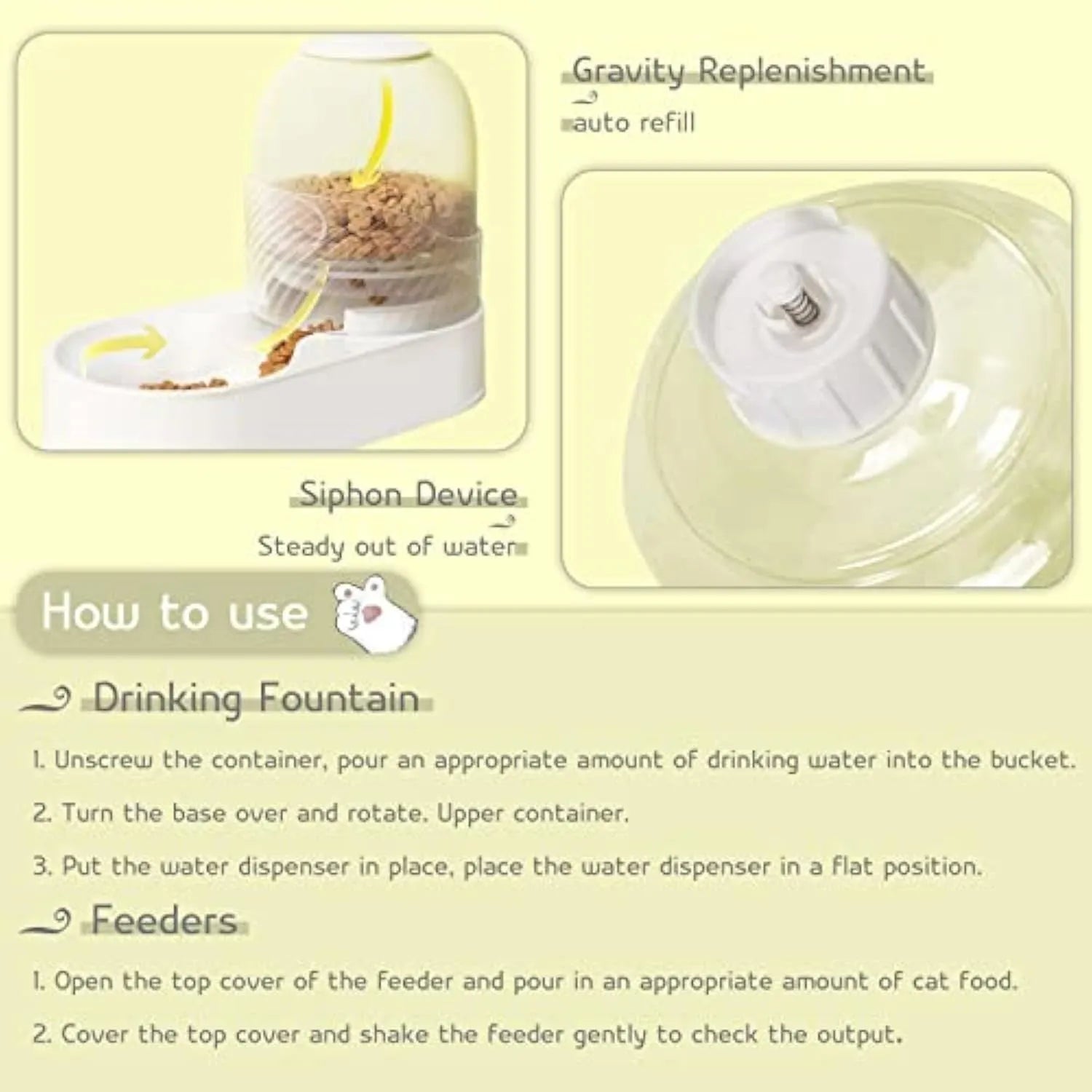 White automatic cat feeder and water dispenser set, each with 2L capacity and wave-shaped design.