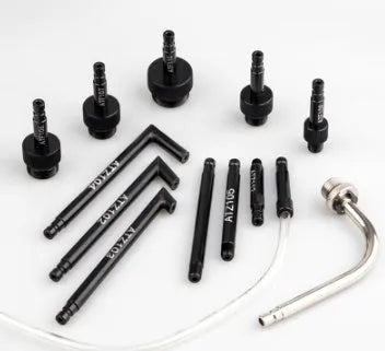 Thirteen-piece automatic transmission oil refuelling machine and pumping tool connector kit with transmission injector tool